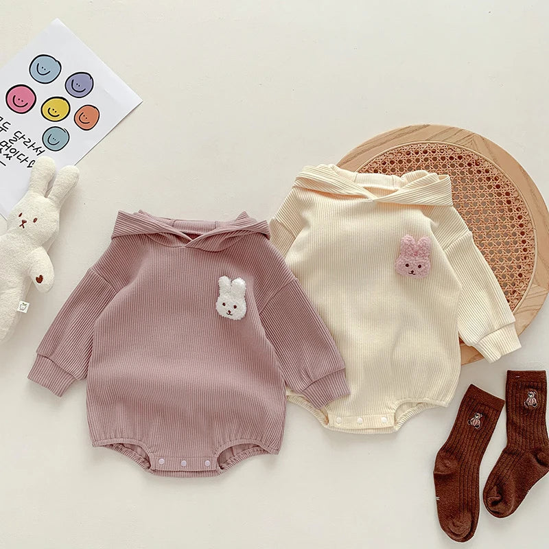 3 6 12 18 24 Monate Baby Stram pler niedlichen Hasen ohren Kapuze Säugling Mädchen Overall Frühling Herbst Baumwolle Baby Boy Kleidung Geburtstags geschenk