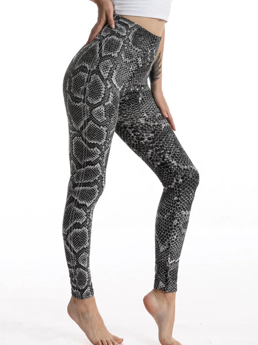 CUHAKCI Grey Snake Fake Jeans Workout Yoga Leggings Seamless Soft Jeggings Women's Imitation High Elastic Denim Pencil Pants