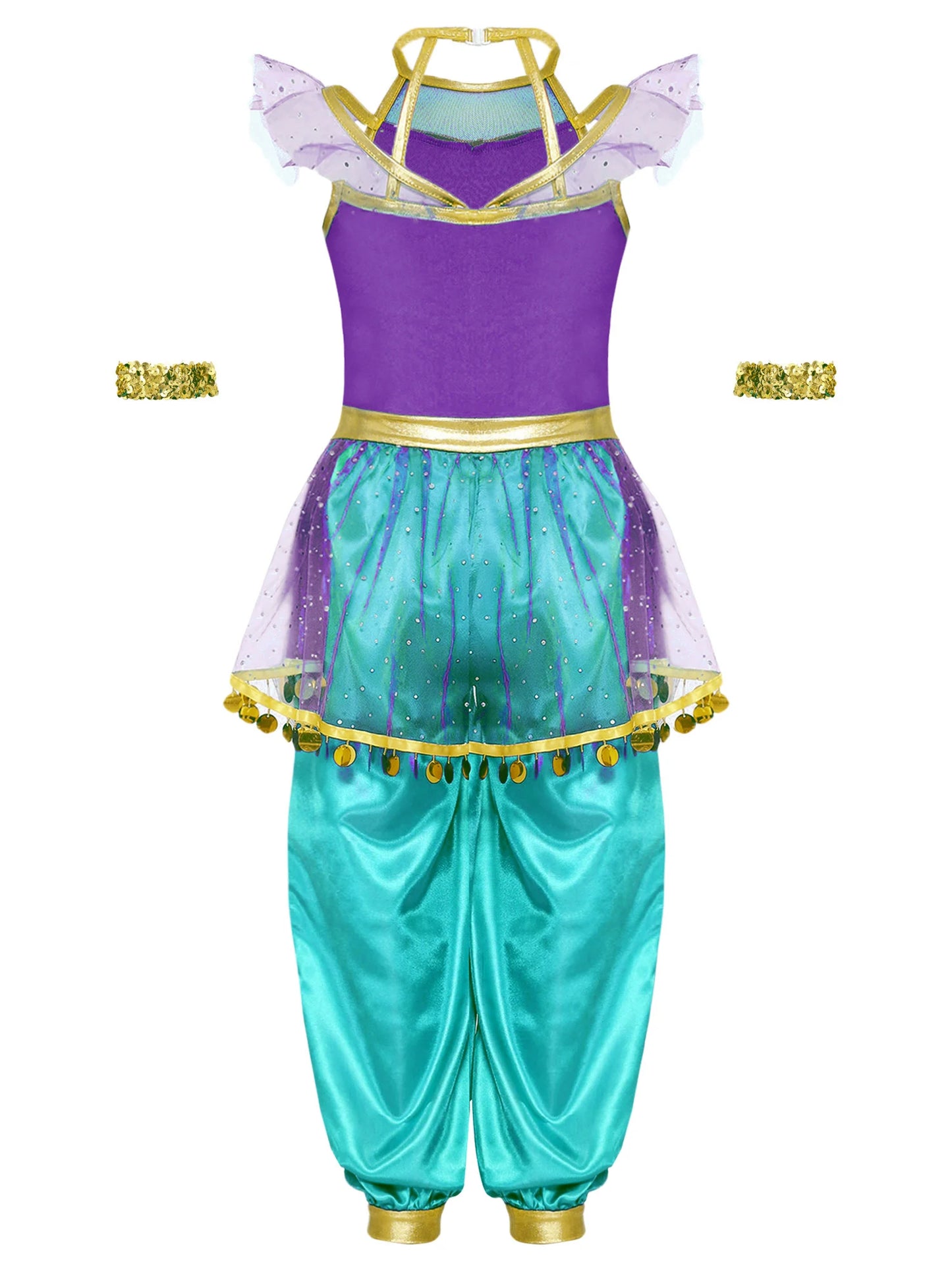 KIds Girls Arabian Princess Costume Indian Bollywood Belly Dance Jumpsuit Halloween Party Fairy Tale Pretend Play Fancy Dress