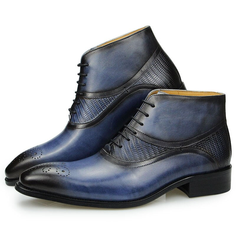 Genuine Leather Shoes Men&#39;s Boots Ankle Business Male Blue and Black Basic Boot Lace Up Shoes for Men Factory Drop Shipping