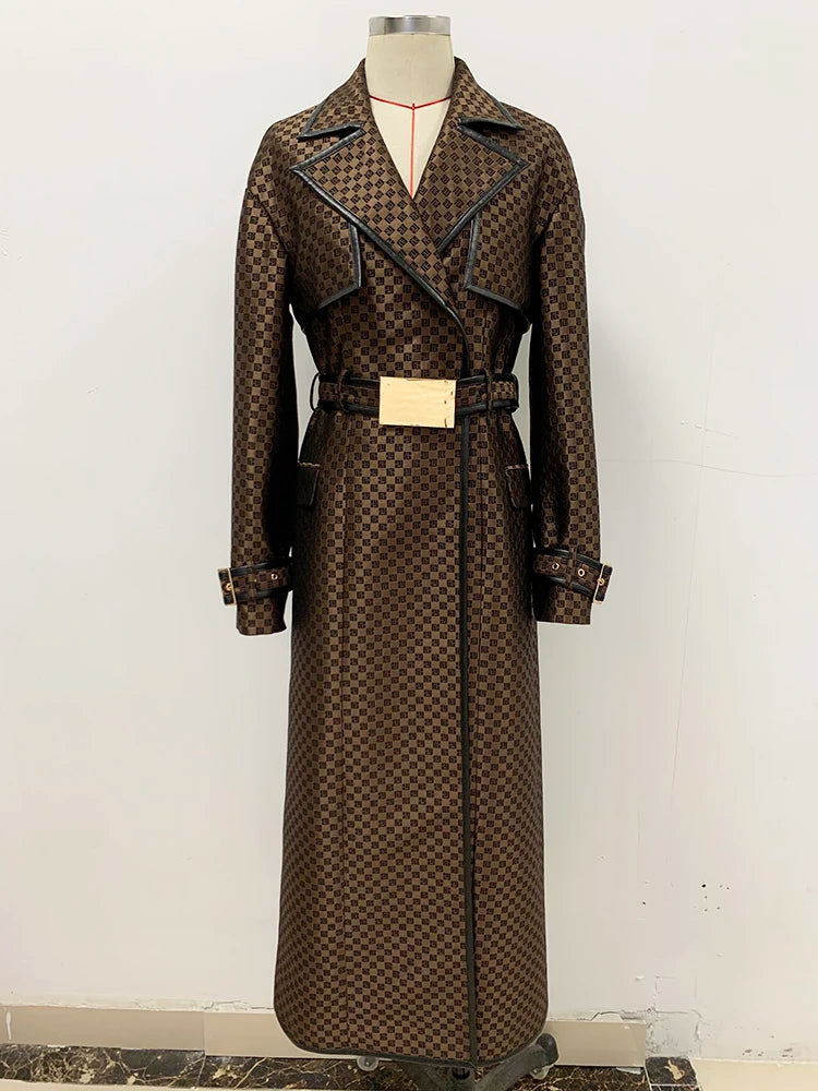 High Street neuesten Herbst Winter Designer Mantel Damen Gürtel Monogramm Jacquard Trenchcoat