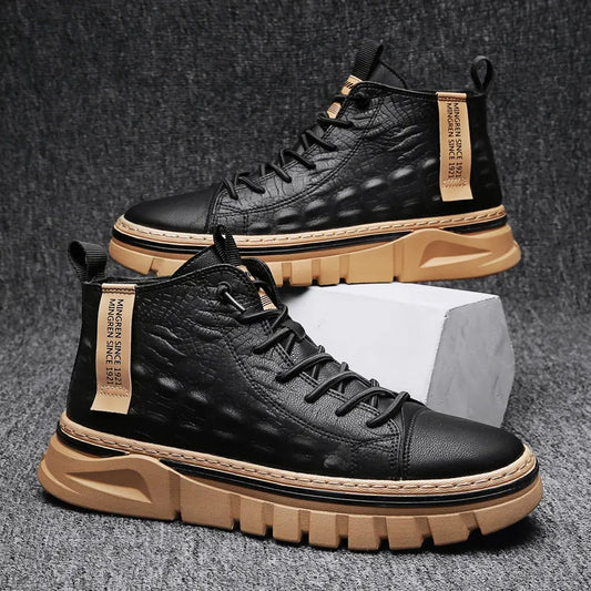 High Top Men's Casual Shoes 2023 Autumn and Winter Comfortable Sports Shoes Waterproof and Anti Slip Outdoor Motorcycle Boots