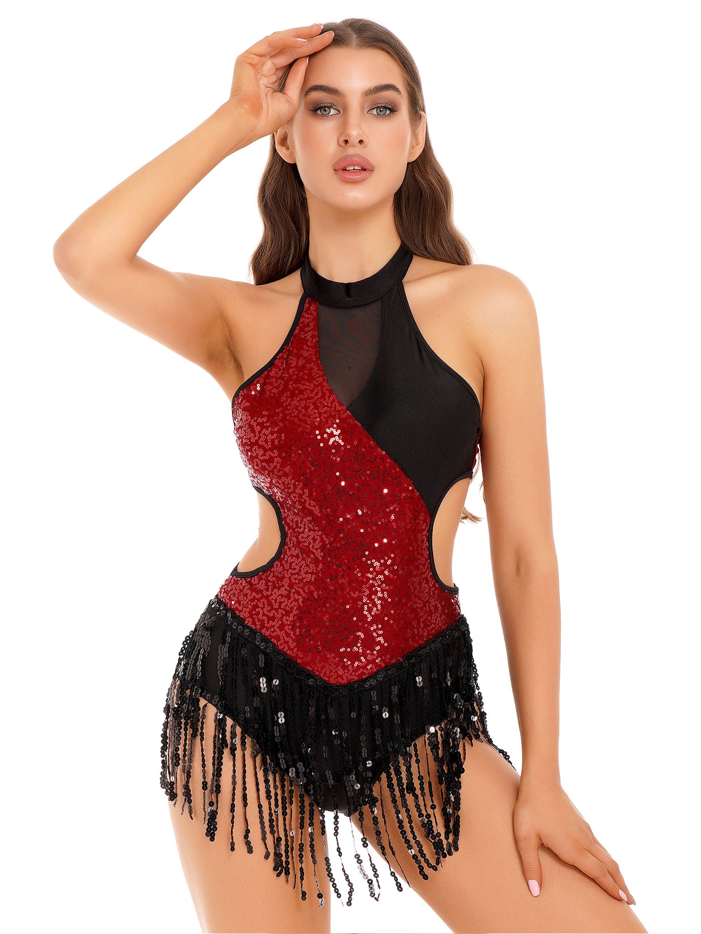 Damen Pailletten Quaste Fransen Flapper Latin Tanz kleid Trikot funkelnde Salsa Rumba Samba Cha-Cha Jazz Gesellschaft stanz Kostüm