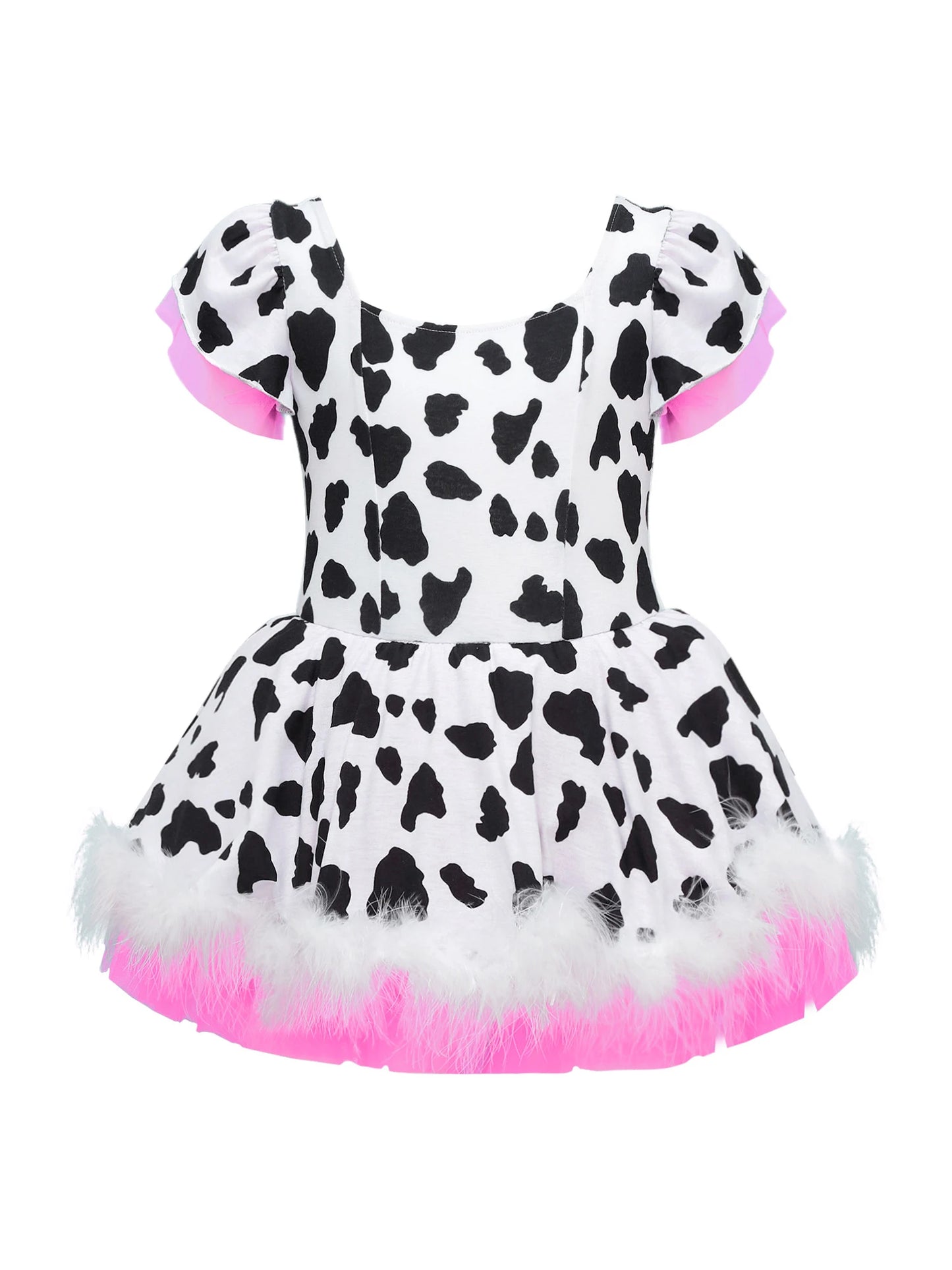 Kinder Cowgirl Kostüm Mädchen Kuh druckt Kurzarm Plüsch Tutu Kleid Trikot für Halloween Western Rodeo Dress Up Party Karneval