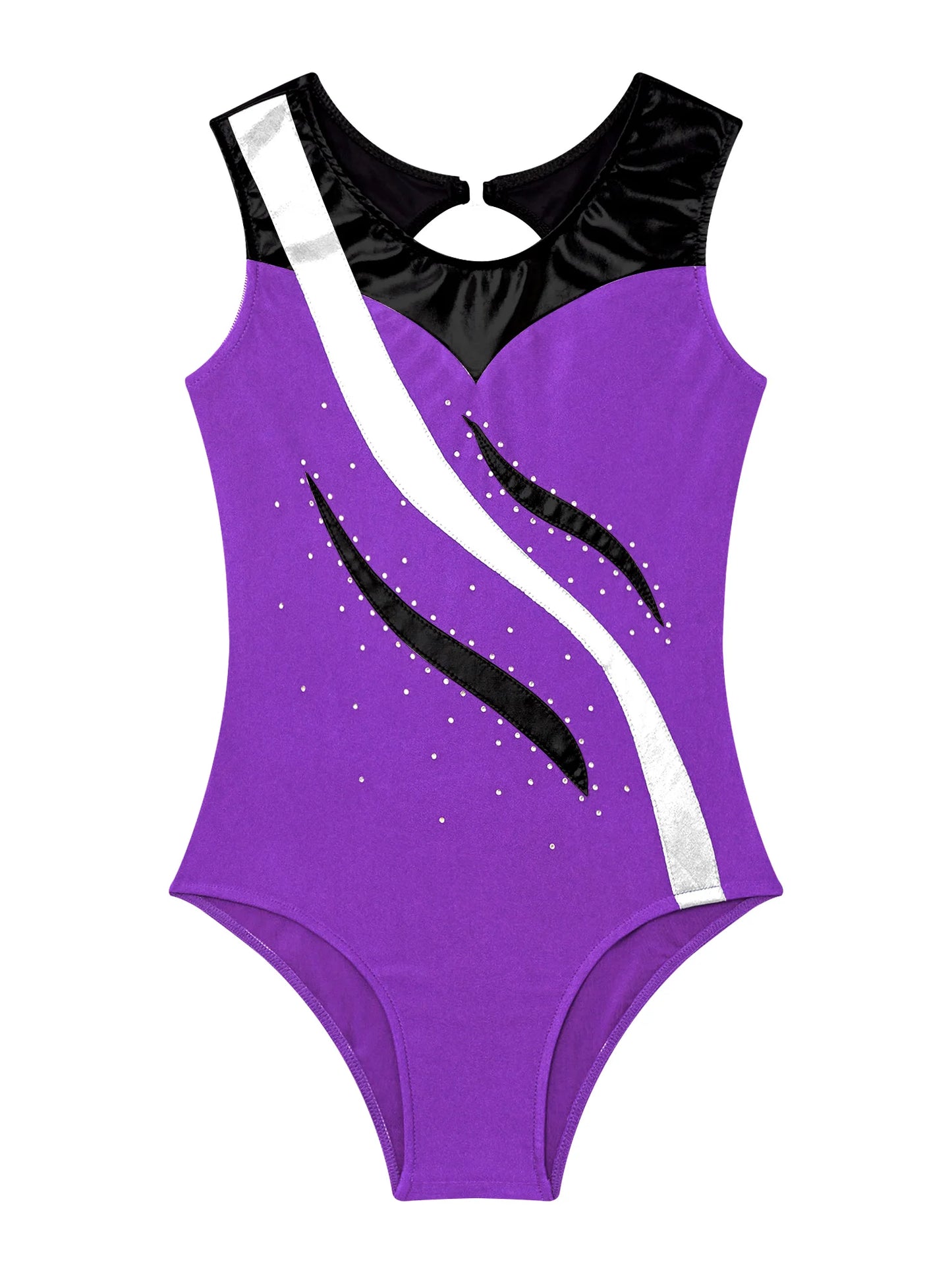 Kinder Mädchen Gymnastik Trikots ein Stück Farb block Metallic Ballett Tanz sportlichen Bodysuit Unitard Team Wettbewerb Dance wear