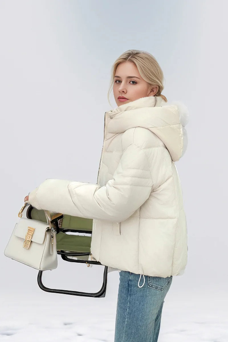 MIEGOFCE Frühling Herbst Kurze Frauen Jacke Große Tasche Stehkragen Mit Kapuze Mantel Warme Gestrickte Gewinde Hülse Parka MZ-24585