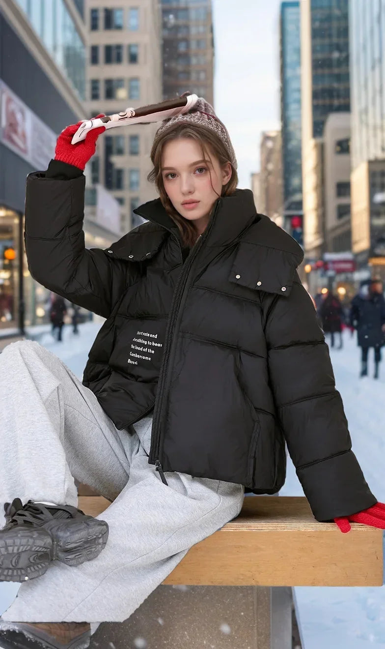 2024 neue Winter Modische Abgeschnitten Unten Baumwolle gefütterte Jacke Für Frauen Stil Puffer Mantel Verdickt Warme Lose-fit mit Kapuze Parkas