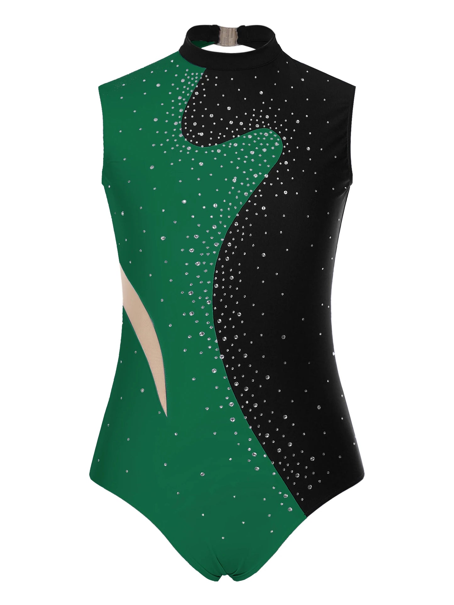 Damen-Trikot mit glitzernden Strasssteinen, ärmellos, für Ballett, Tanz, Gymnastik, Body, Eiskunstlauf, Wettbewerb, Kostüm, Tanzbekleidung