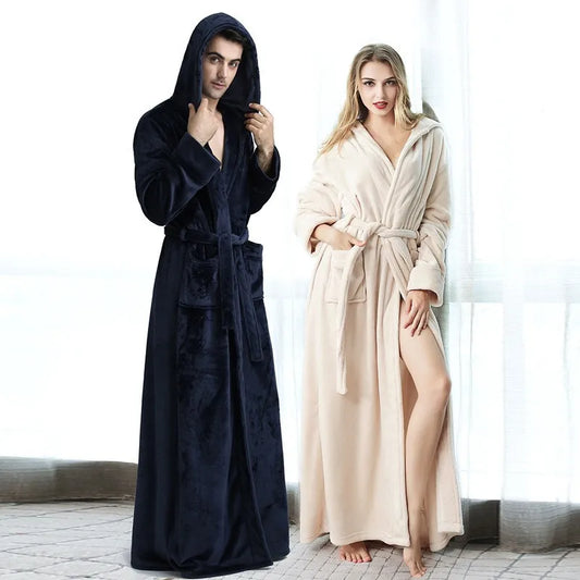 Herren Winter Bademantel Mit Kapuze Roben Lange Nachtwäsche Warme Plüsch Schal Dusche Robe Nacht Kleid Homewear Pyjama Mann Kleidung für Schlaf