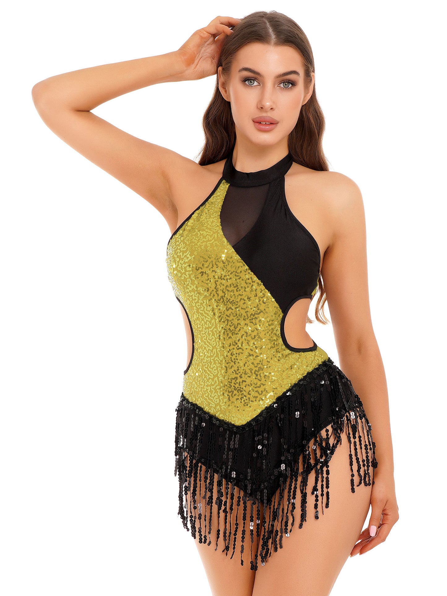 Damen Pailletten Quaste Fransen Flapper Latin Tanz kleid Trikot funkelnde Salsa Rumba Samba Cha-Cha Jazz Gesellschaft stanz Kostüm