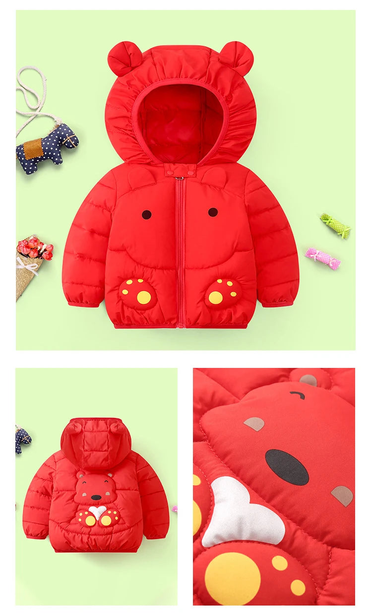 1 2 3 4 5 6 jahre Baby Jacke Cute Cartoon Bär Herbst Und Winter Mädchen Unten Jacke Mit Kapuze Zipper jungen Oberbekleidung Kinder Kleidung