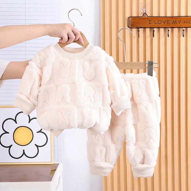 Niedlichen Kaninchen Winter Baby Mädchen Kleidung Sets Plüsch Warm Halten Mode Top + Hosen 2Pcs Mädchen Anzüge Geburtstag Geschenke neue Kinder Kleidung