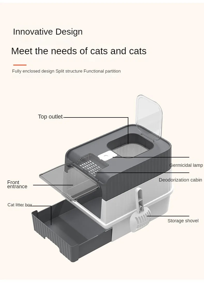 Katzentoilette, übergroße Schublade, wiederaufladbar, Sterilisation, Deodorant, Haustier, vollständig geschlossene Katzentoilette, Katzentoilette