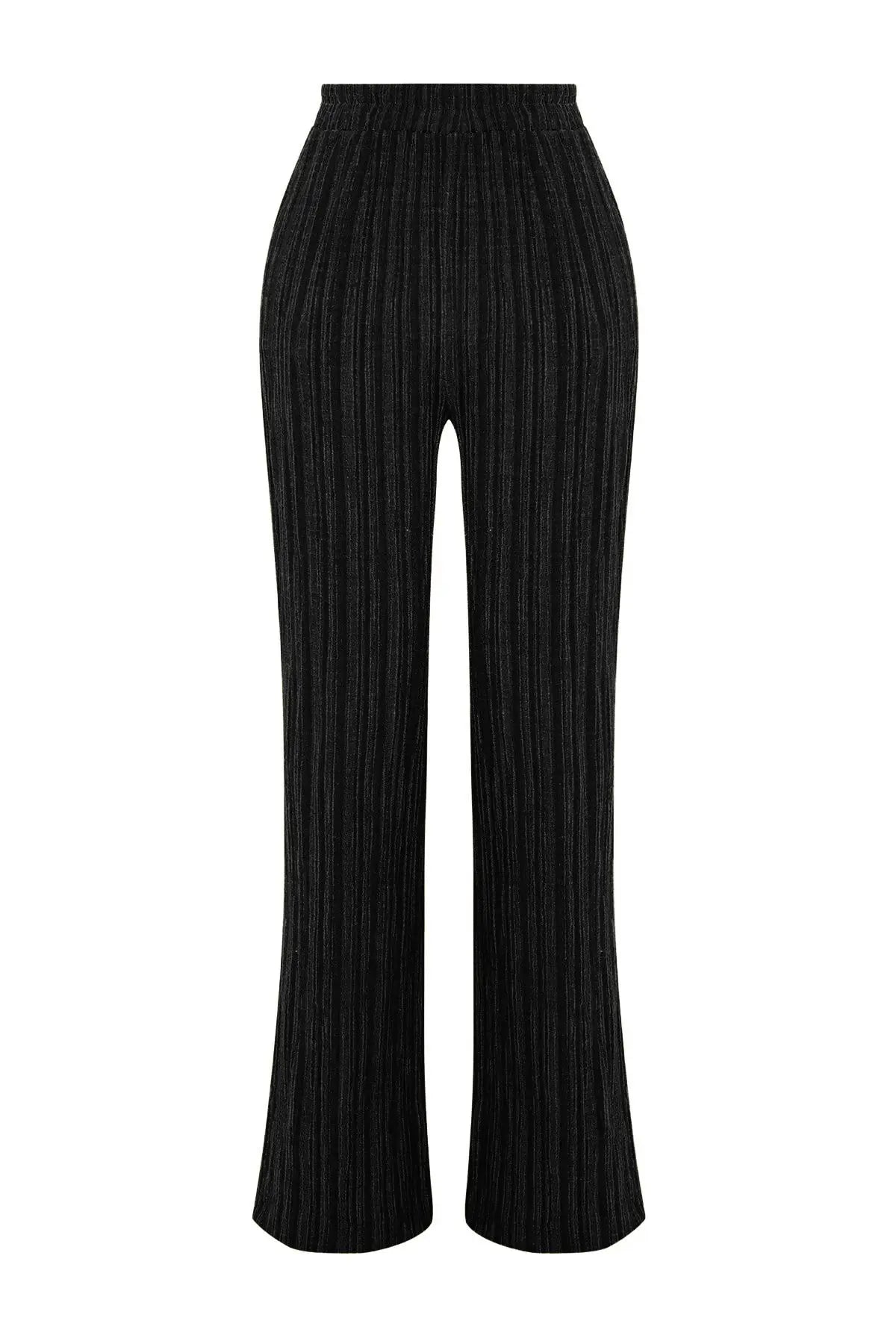 Trendyol TYZA Damen-Hosen und Caprihosen, strukturierte Taille, elastische Crinkle-Stil, gerade Beinhosen und Caprihosen