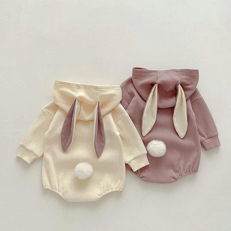 3 6 12 18 24 Monate Baby Stram pler niedlichen Hasen ohren Kapuze Säugling Mädchen Overall Frühling Herbst Baumwolle Baby Boy Kleidung Geburtstags geschenk