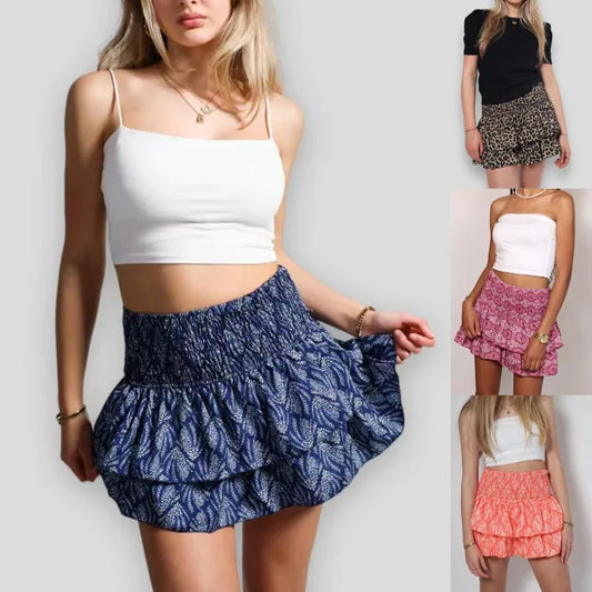 Womens Sexy High Waist Slim Short Skirt Fashion Boho Printed Pleated Half Body Skirt Summer Boho Floral Print Holiday Mini Skirt