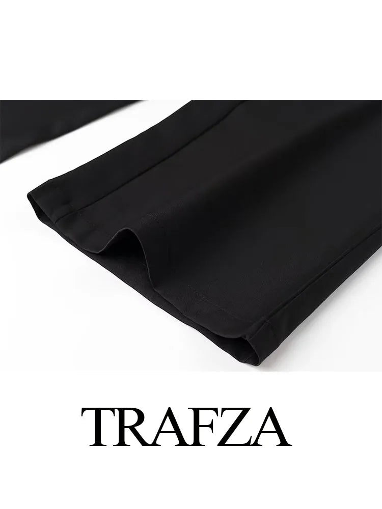 Trafza Sommer Frauen hose 2-Farben-Taschen Reiß verschluss Knopf gerade Bein Hose schick elegant formalen Stil Frauen weites Bein lange Hose