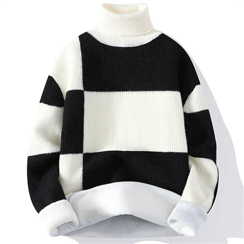 Neue Winter Fleece Roll kragen pullover Männer warm gestrickte Pullover Mode Patchwork Strick pullover Herren lässig Pullover Strickwaren