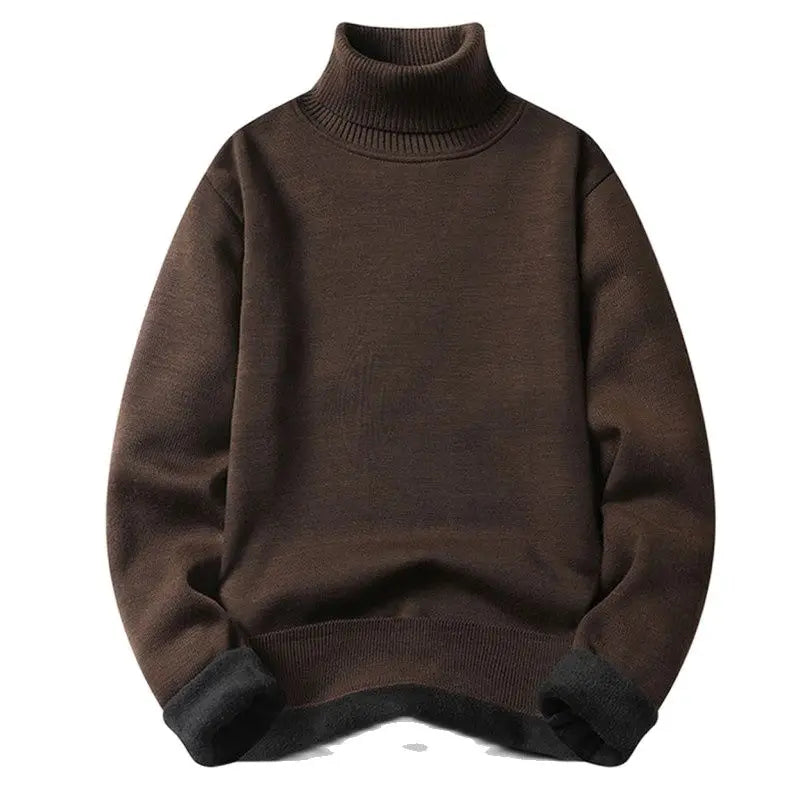 Herbst Winter Fleece Rollkragen Pullover Männer Mode Slim Fit Gestrickte Pullover Mens Einfarbig Warme Strick Pullover Pullover