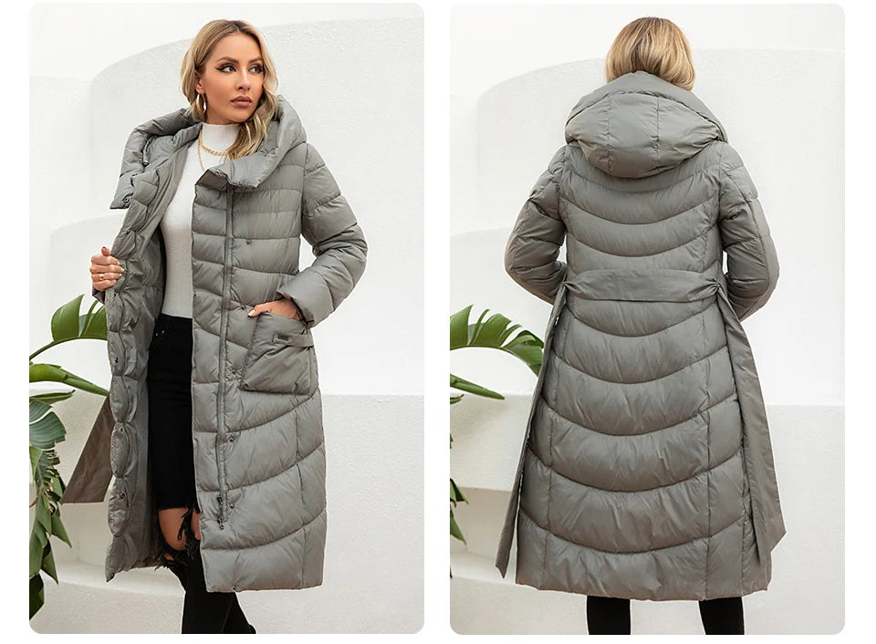 Gasman Mode Parkas Frauen lässig Kapuze Taschen gürtel Frauen Daunen jacke weibliche Mäntel Outwear