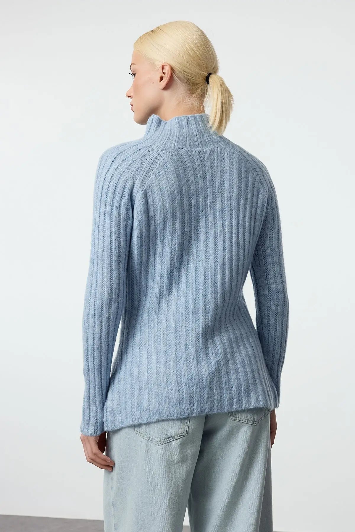 Trendyol TYZA Damen-Pullover, Stehkragen, Zopfmuster, lässige Strickwaren, reguläre Passform, Raglanärmel-Pullover und Pullover