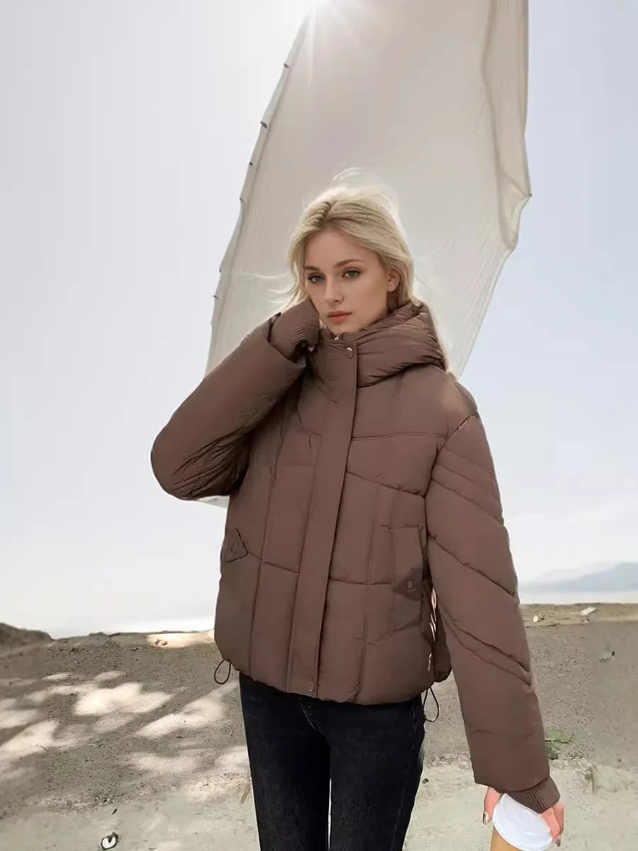 MIEGOFCE Frühling Herbst Kurze Frauen Jacke Große Tasche Stehkragen Mit Kapuze Mantel Warme Gestrickte Gewinde Hülse Parka MZ-24585