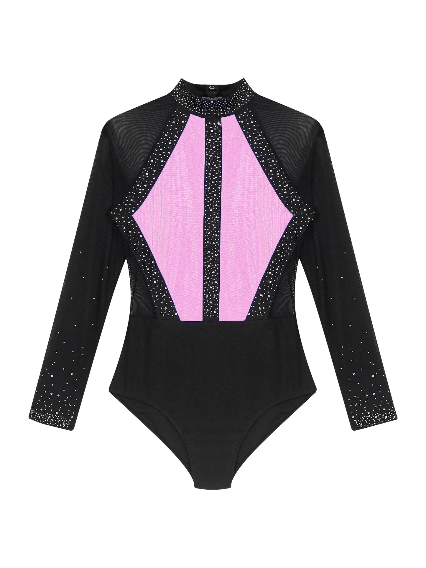 Funkelnde Strass steine für Damen Farb block Gymnastik Trikots Langarm Ballett Tanz Bodysuit Overall sportliche Tanz kleidung