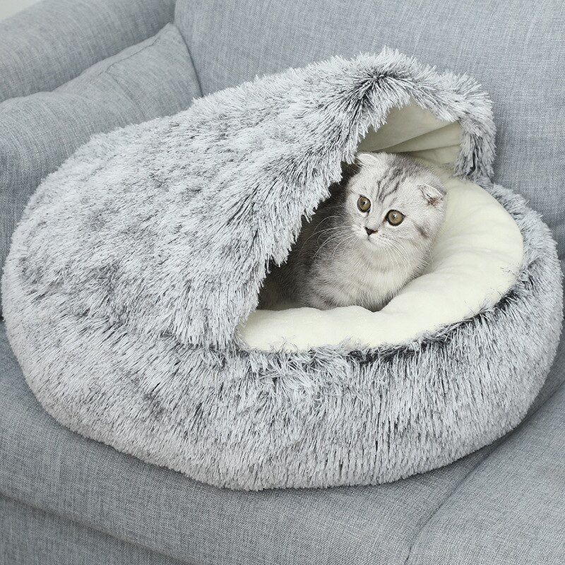 Long Hair Models Cat Bed Semi-enclosed Cat Mattress Cute Small Dog Kennel Pet Sleep Protector Winter Soft And Comfortable