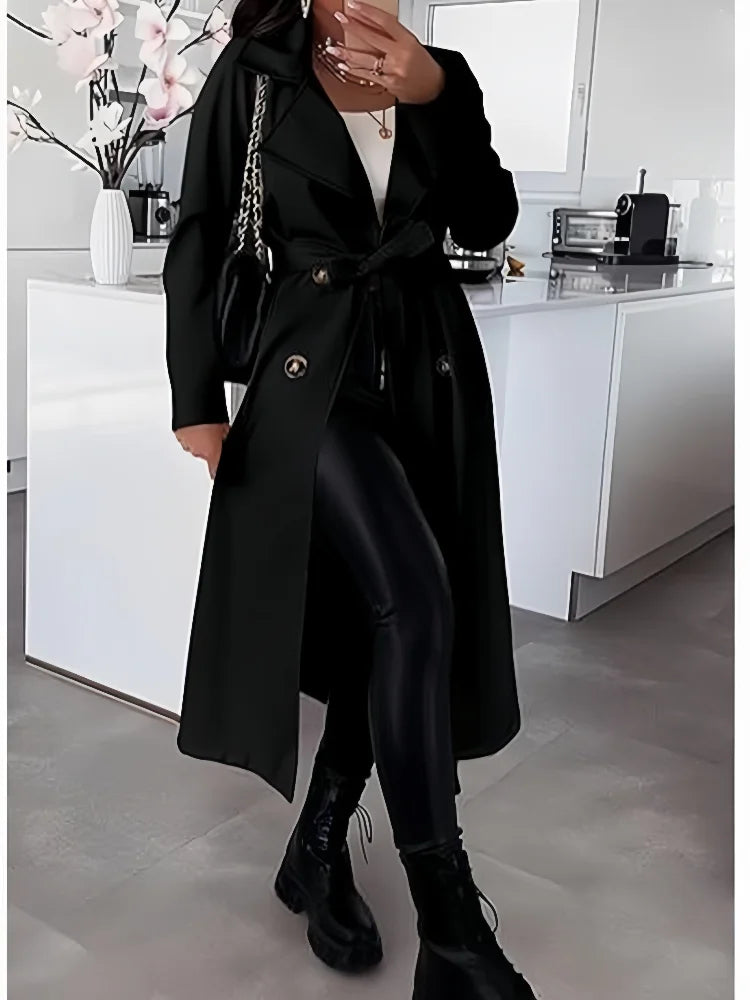 Damen-Mäntel aus Wollmischungen, zweireihig, dünner Damen-Trenchcoat, lässiger Winbreaker mit Gürtel, Trenchcoat für Damen