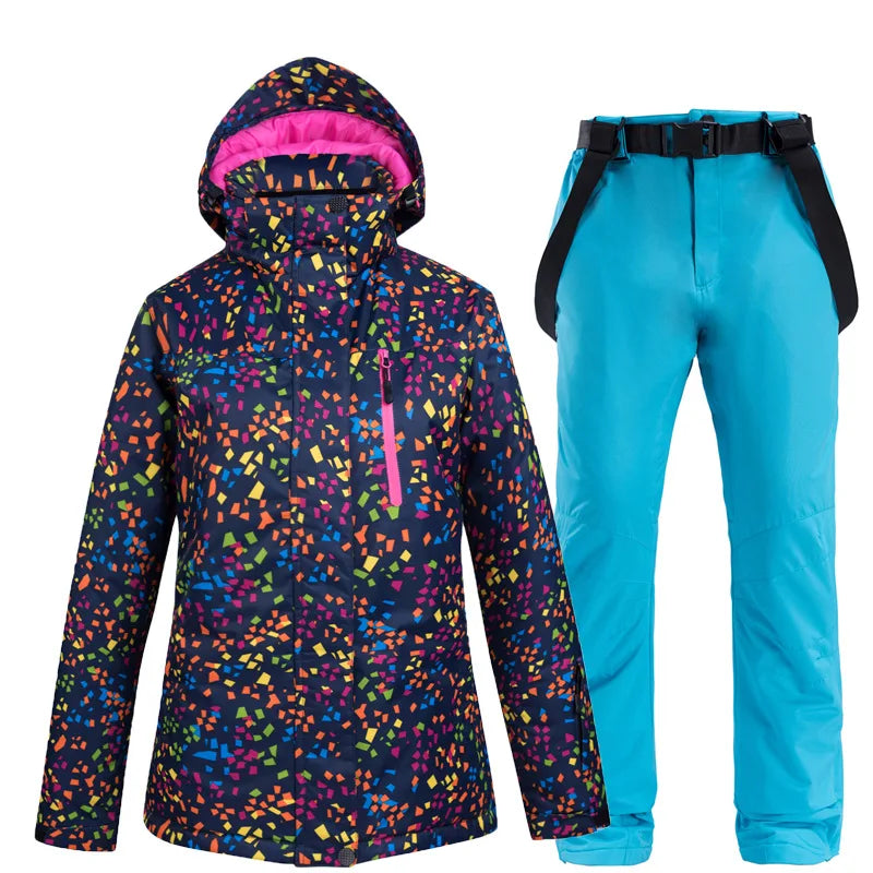 Winter Frauen Ski Anzug Thermische Ski Jacke Hosen Set Winddicht Wasserdicht Snowboarden Jacke Weibliche Ski Anzüge Schnee Mantel