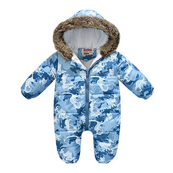 6 9 12 18 24 36 Monate Winter Baby Stram pler niedlichen Cartoon warme Mode Kapuze Reiß verschluss Pelz Kragen Junge Overall neue Kinder tücher