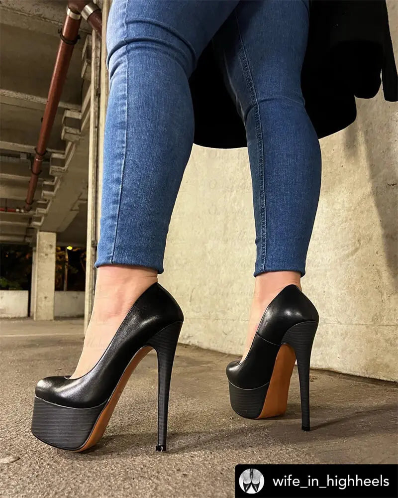 Only maker Frauen 6 Zoll Stöckels chuhe 16cm extrem hohe Pumps Plateaus chuhe große Größen Grund einfarbig plus Größe 46