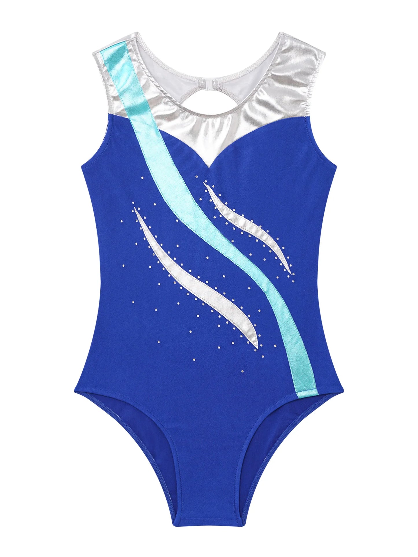 Kinder Mädchen Gymnastik Trikots ein Stück Farb block Metallic Ballett Tanz sportlichen Bodysuit Unitard Team Wettbewerb Dance wear