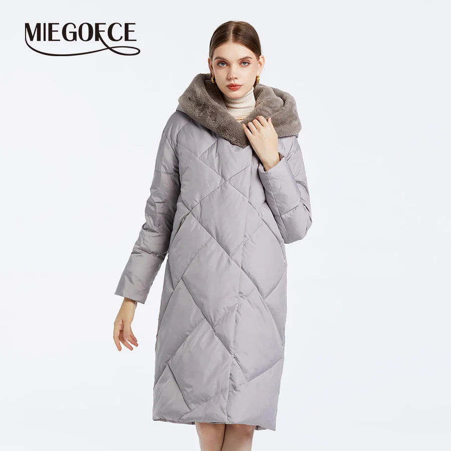 MIEGOFCE 2024 Winter Baumwolle Parka Mode Faux Pelz Kragen Langarm Warme frauen Mantel Winddicht Stepp Kapuze Jacke D23708