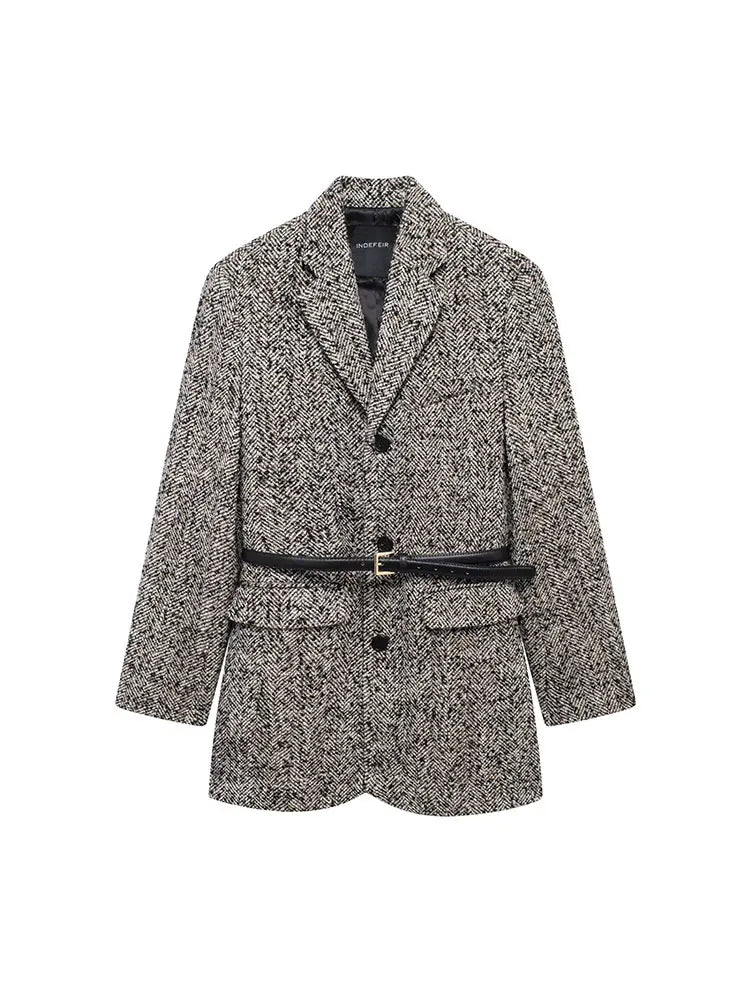 ONKOGENE 2024 Herbst Winter Casual Chic Frauen Blazer Einreiher Schärpen Solide Langarm Blazer Mode Büro Blazer