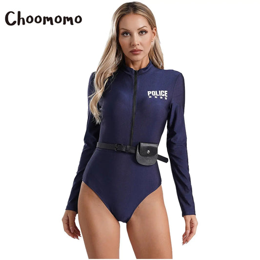 Frauen Polizist Kostüm Halloween Cosplay Party Polizistin Rollenspiel Uniform schmutzigen Cop Langarm Trikot Bodysuit