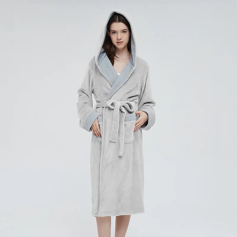 Frauen Mit Kapuze Nachtwäsche Flanell Bademantel Winter Herbst Neue Kimono Morgenmantel Dame Lose Nachtwäsche Dusche Peignoir Roben