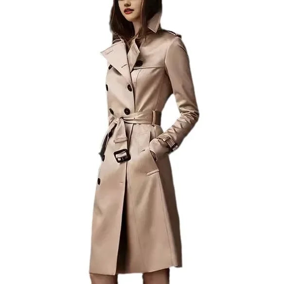 Amazon New Trendy Double Row Button Slim Fit Langer Trenchcoat im europäischen und amerikanischen Stil Trendy Celebrity Same Model