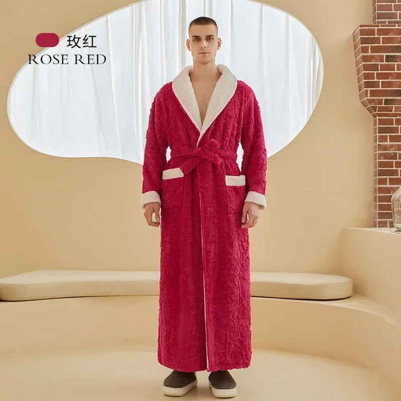 Luxus Dicke Paar Nachtwäsche Herbst Winter Flanell Robe Kimono Bademantel Kleid Hause Kleidung Lose Beiläufige Korallen Fleece Lounge Tragen