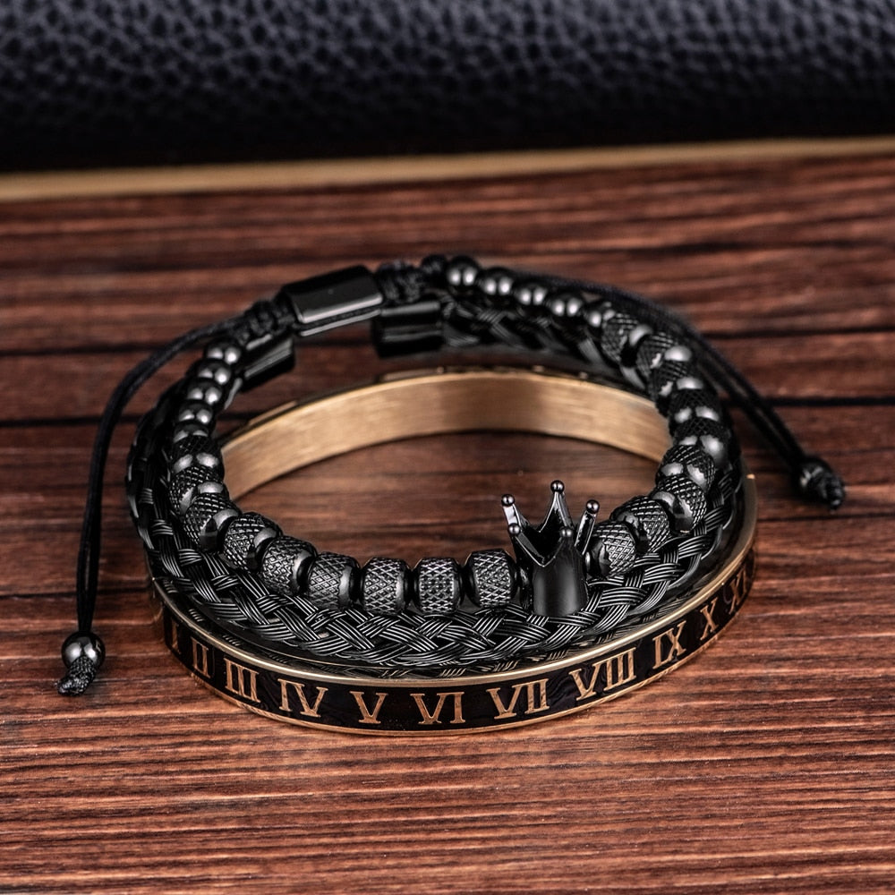 Luxury Enamel Roman  Bracelet Royal Crown Charm Men Stainless Steel Geometry Pulseiras Open Adjustable Bracelets Couple Jewelry