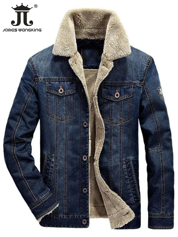 Winter warme und verdickte Herren lässige Jeans jacke Boutique Mode Baumwolle männliche blaue Jeans mäntel