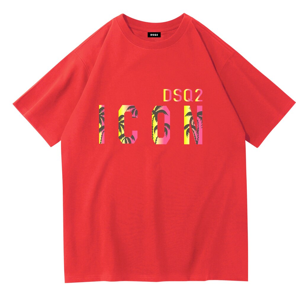 DSQ2 Mens Summer O-Tshirt Mens Women Casual ICON Print Short Sleeve Couple T-shirt Cotton Sports T-shirt Hip Hop Tees Streetwear