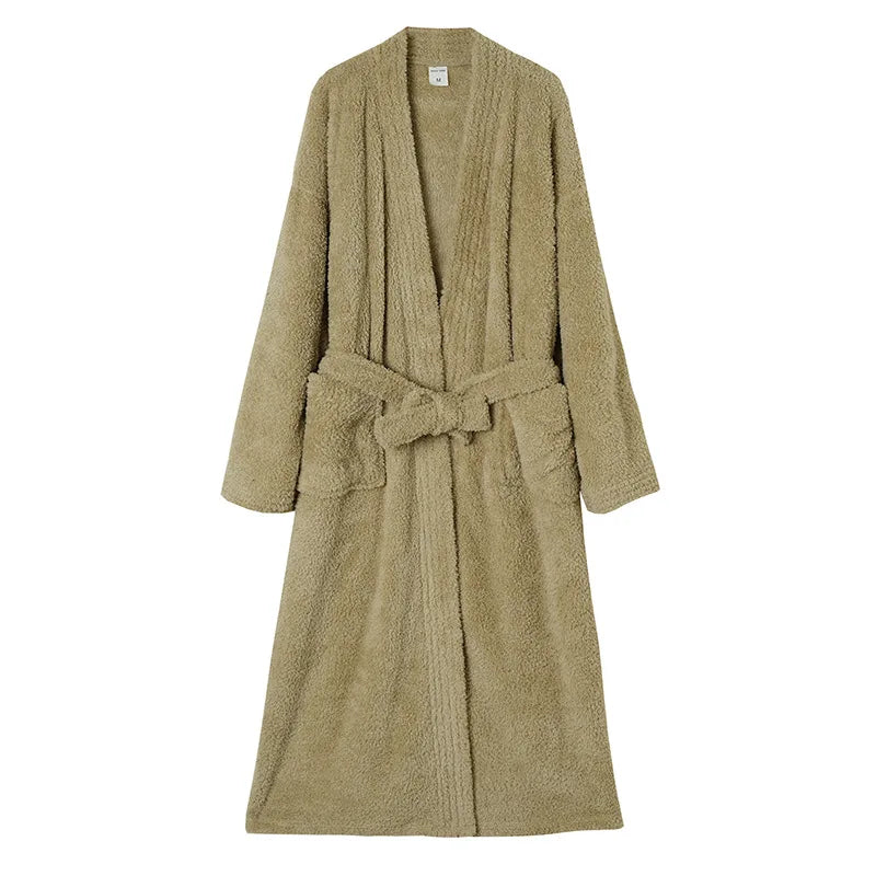 Verdickte warme Fleece-Duschroben, langer Kimono-Bademantel für Herren, lockere Nachtwäsche, Paar-Peignoir-Kleid mit Tasche, weiche Loungewear