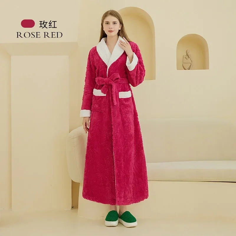 Luxus Dicke Paar Nachtwäsche Herbst Winter Flanell Robe Kimono Bademantel Kleid Hause Kleidung Lose Beiläufige Korallen Fleece Lounge Tragen