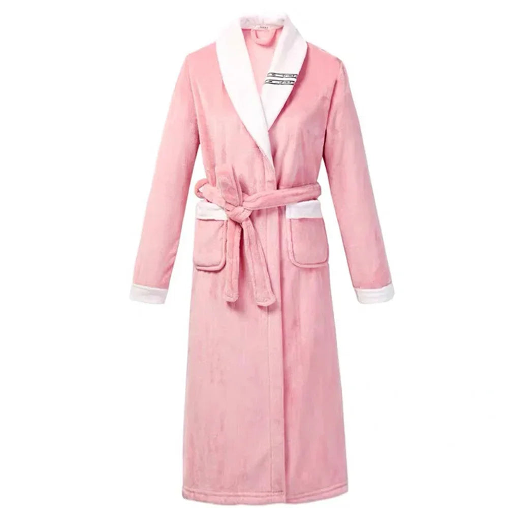 Flanell Frauen Kimono Bademantel Kleid mit Tasche PLUS GRÖßE 3XL Winter Verdicken Korallen Fleece Robe Nachtwäsche Hause Kleidung Lounge Tragen