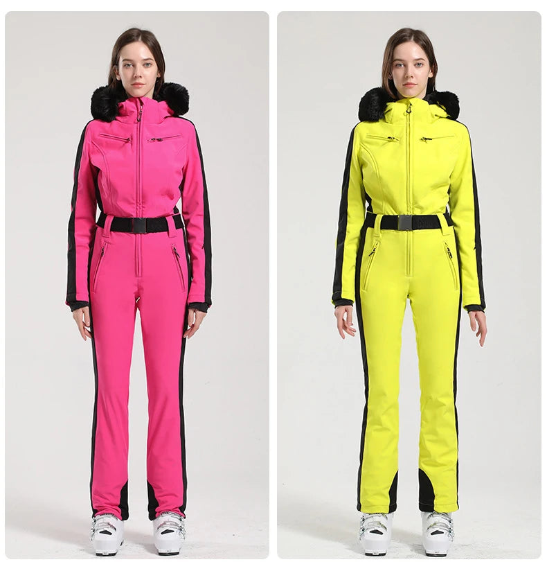 2025 einteiliger Ski anzug Frauen warme Outdoor-Snowboard jacke Overalls Ski-Set Overalls wind dicht wasserdicht traje de esqui