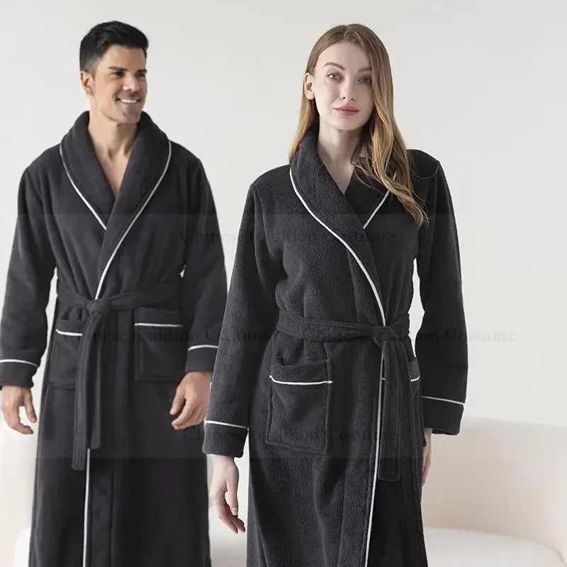 Rosa Bademantel Kleid Verdicken Fleece Kimono Nachtwäsche Männer Lose Nachtwäsche Herbst Winter Neue Hause Kleidung Dusche Peignoir Nachthemd