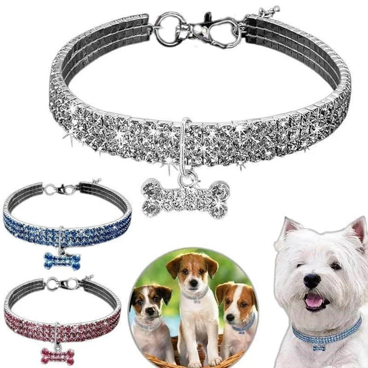 3 Farben Strass Stretch Haustier Halsband Halskette Hunde leine Kristall Kragen Tag Anhänger Zubehör für Hund Katze Haustier Lieferungen