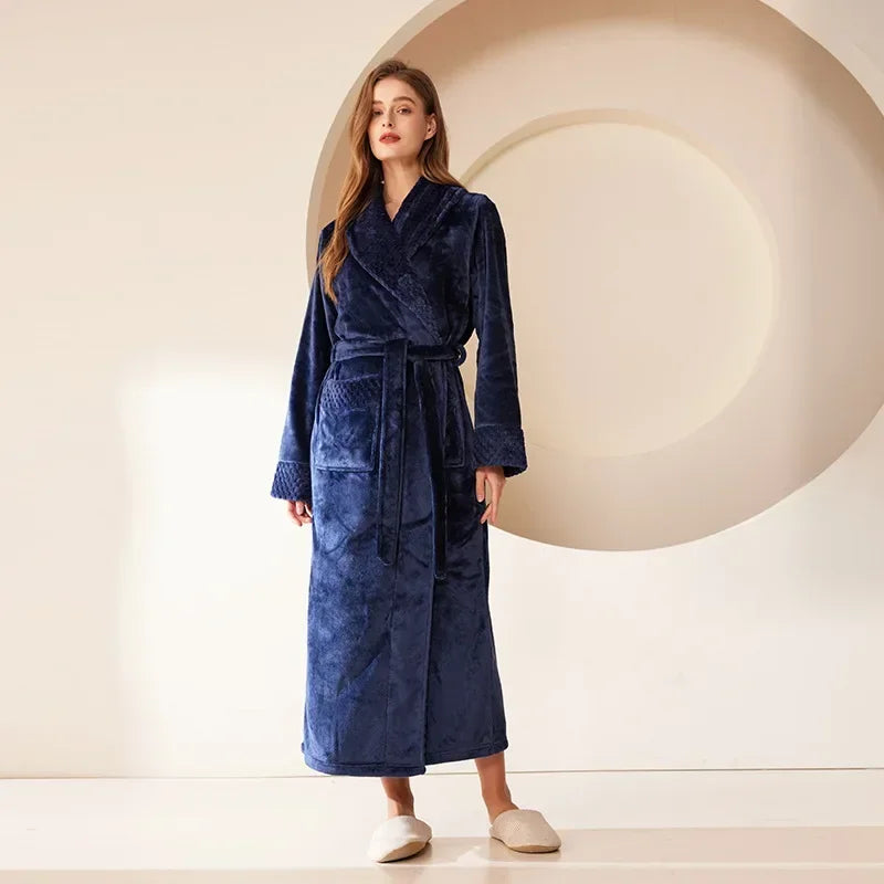 Plus Größe Dicke Flanell Robe Homewear Lose Korallen Fleece Nachtwäsche Männlichen Kimono Bademantel Kleid Herbst Winter Paar Lounge Tragen