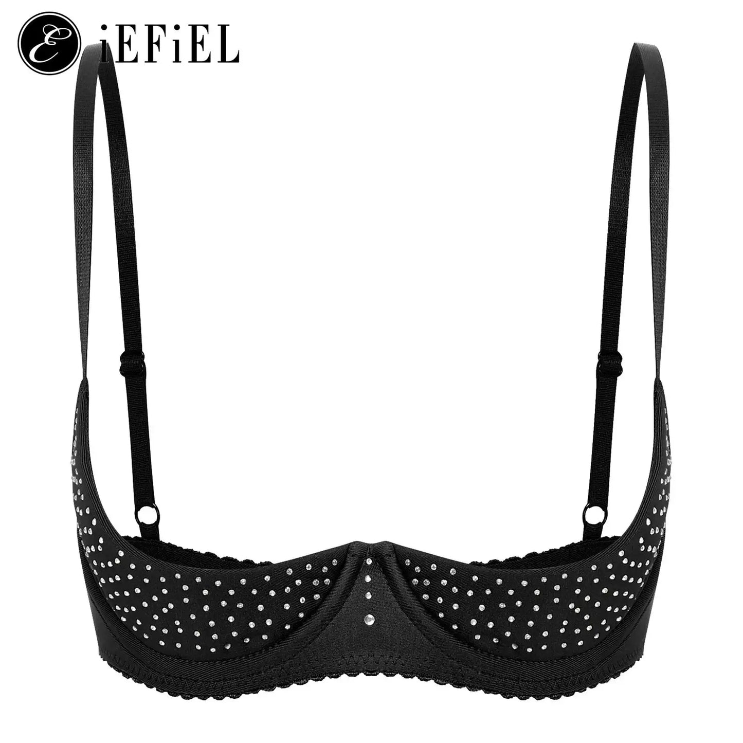 Damen Balcon ette funkelnden Strass Demi Cup Bügel ungefüttert Push-up Regal BH nicht gepolsterte Bra lette Dessous Unterwäsche